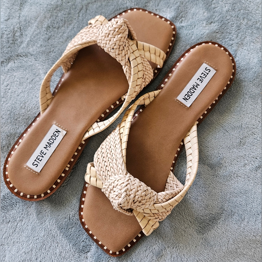 Steve Madden Women's Cream Braided Knotted Woven Sandals NWOT